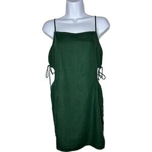 Aerie Women's Sz M Forest Green Linen Blend Cutout Dress(1930)